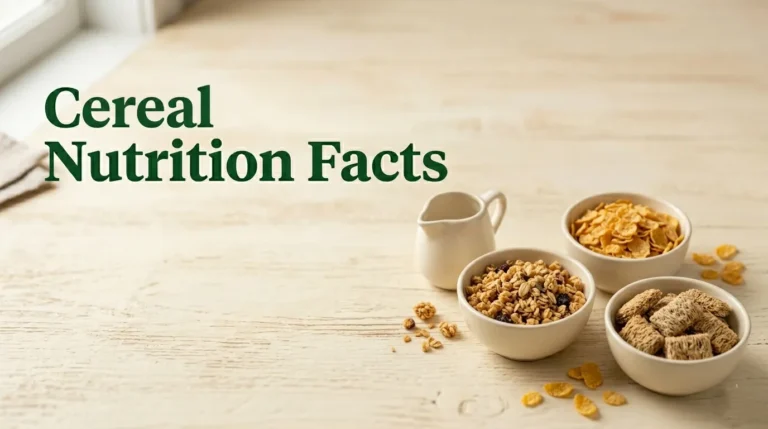Cereal nutrition facts comparison showing granola, corn flakes and shredded wheat