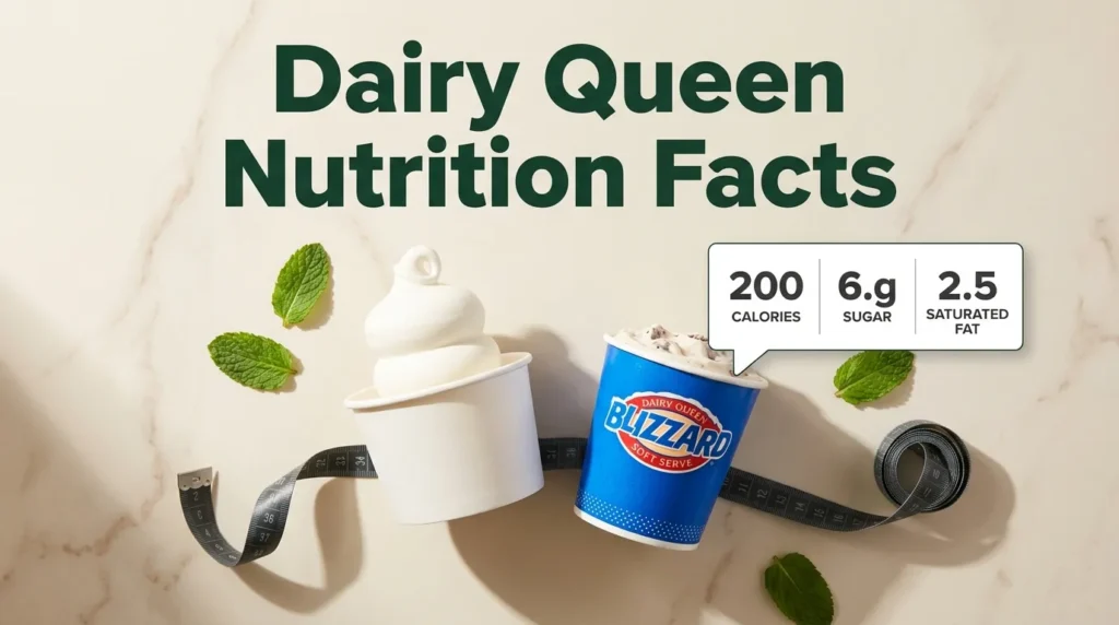 Dairy Queen nutrition facts chart with small soft serve and mini Blizzard portion comparison