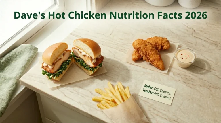 Dave's Hot Chicken nutrition facts 2026 guide showing slider tender fries and sauce