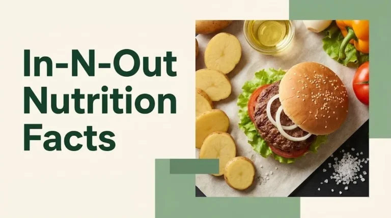 In-N-Out nutrition facts hero banner showing a fresh beef burger with vegetables and headline text overlay