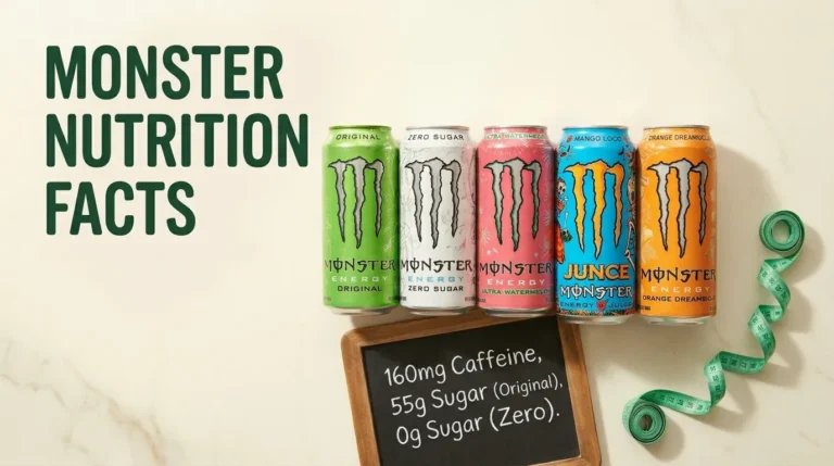 Monster nutrition facts comparison chart with multiple product cans