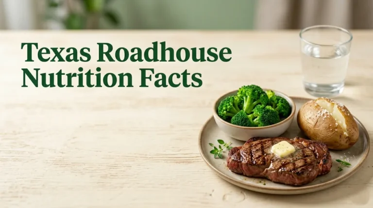 Texas Roadhouse nutrition facts displayed with sirloin steak and steamed broccoli side