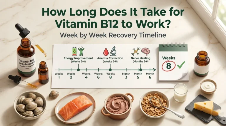 Vitamin B12 recovery timeline chart showing how long it takes for vitamin B12 to work for fatigue and nerve symptoms