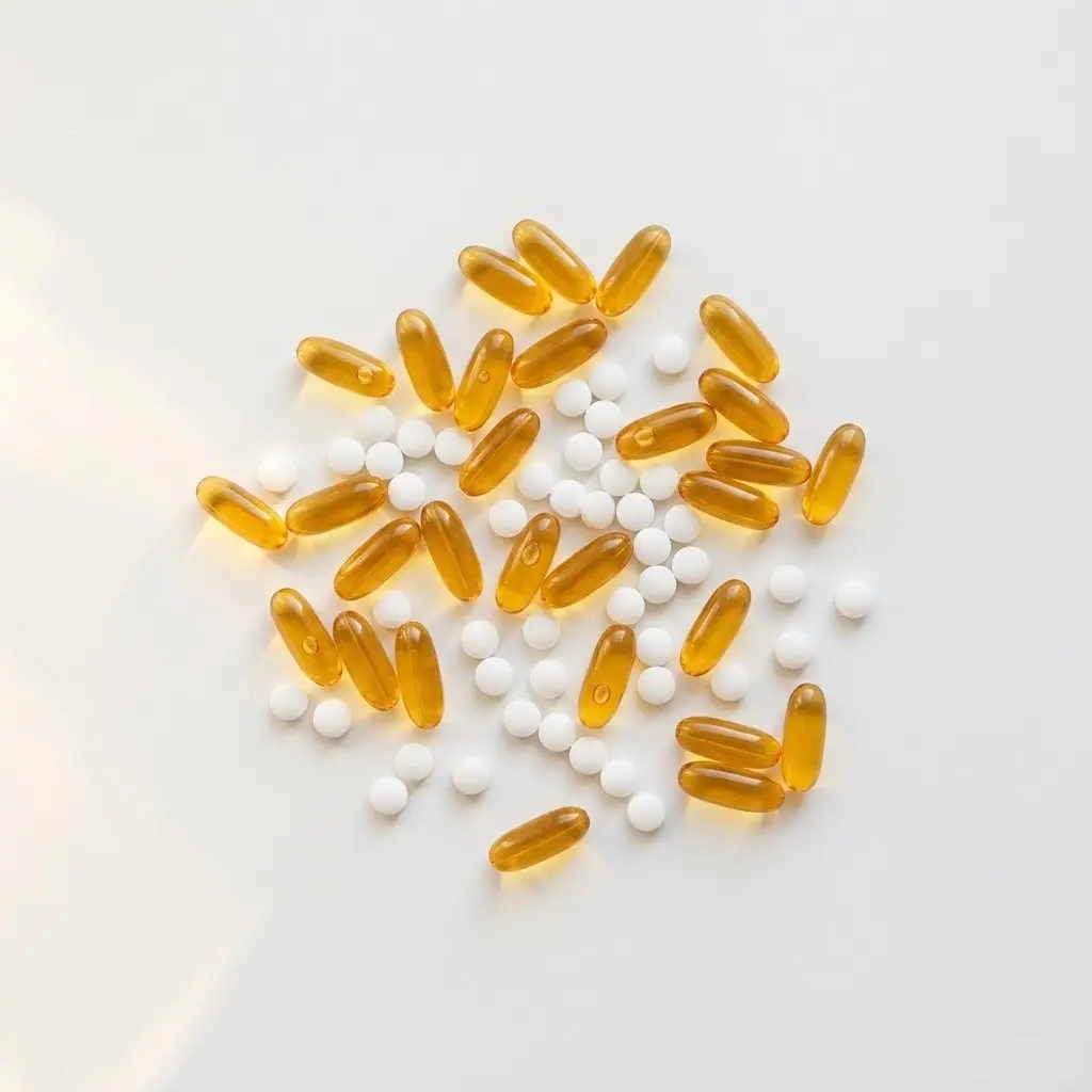 Vitamin D3 and K2 supplement capsules representing vitamin benefits research