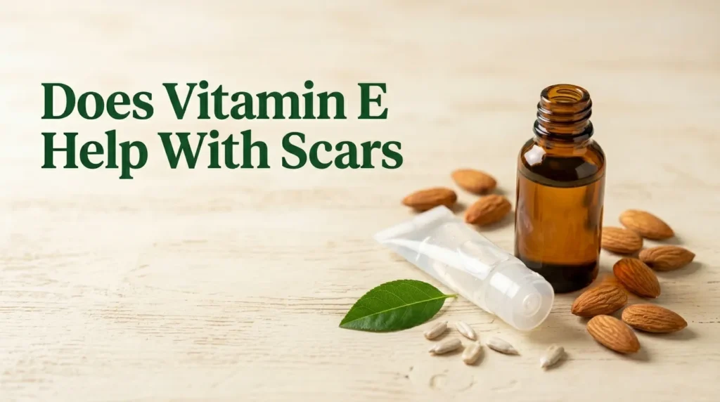 Vitamin E oil and silicone gel with almonds and seeds asking does vitamin E help with scars
