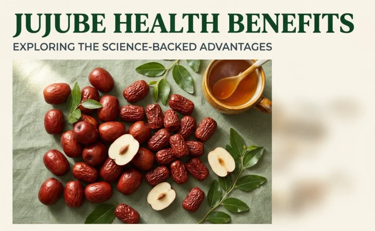 Fresh and dried jujube fruits with tea on linen surface illustrating jujube health benefits research for nutrition article hero banner.
