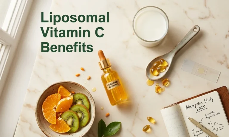 Liposomal vitamin C benefits research and supplement display