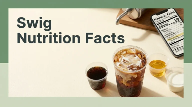 Overhead flat-lay of Swig Dirty soda with separated drink components and nutrition data on a smartphone screen, editorial beverage nutrition headline.
