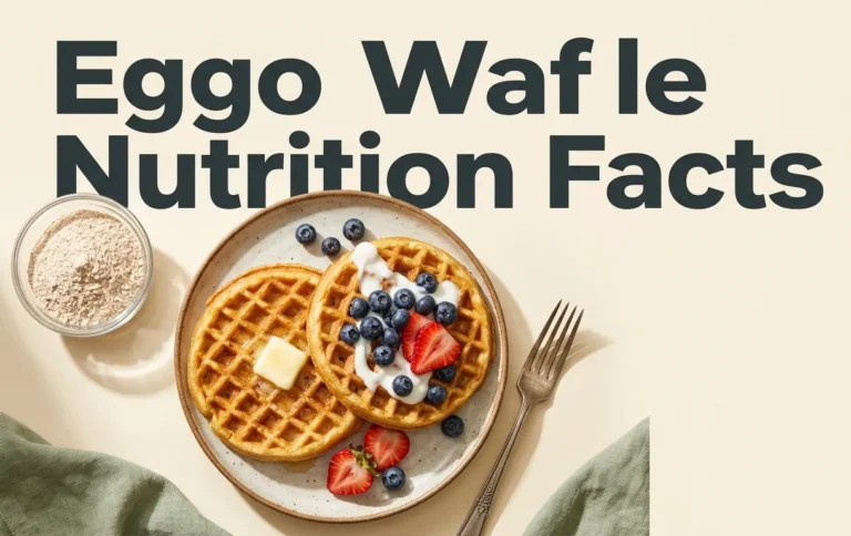Eggo waffle nutrition facts shown with toasted golden waffles topped with fresh berries and Greek yogurt on a rustic ceramic plate.