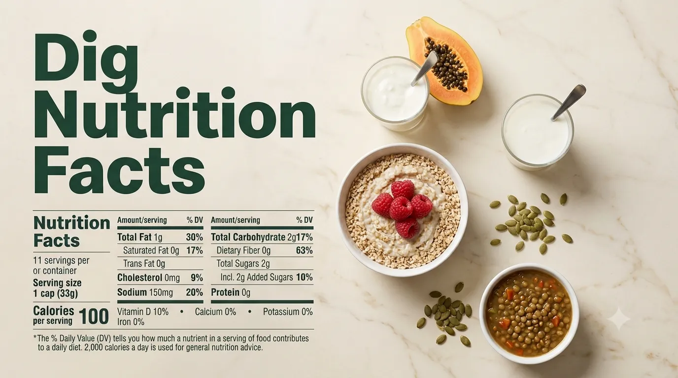 dig nutrition facts, fiber nutrition facts, probiotic food nutrition, foods for digestion, how much fiber per day
